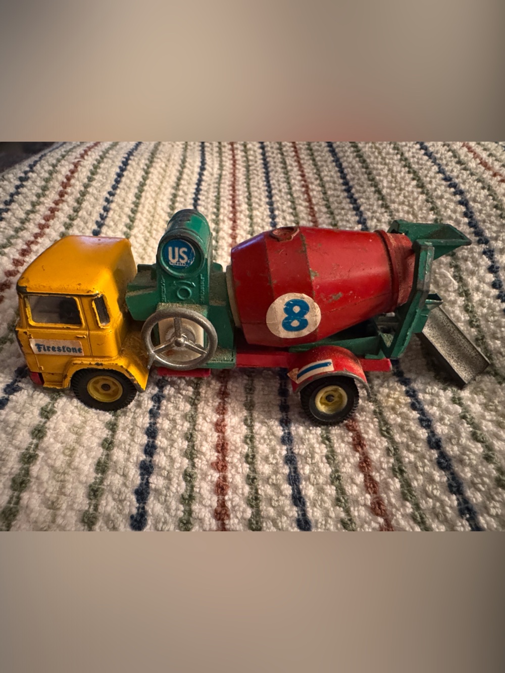 Vintage Red & Yellow Kids Toy Cement Mixer Truck - Collectible,  metal